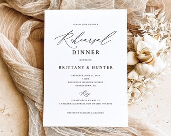 Rehearsal Dinner Invitation Template, Stylish Script, Editable, Elegant Rehearsal Invitation, Printable, Templett INSTANT Download