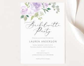 Lilac Bachelorette Party Invitation Template, Mauve Bachelorette Invite, Printable, Editable, Templett INSTANT Download