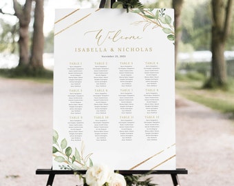 Wedding Seating Chart Template, Greenery Hexagonal, Printable Wedding Seating Plan Sign, Templett INSTANT Download, Editable