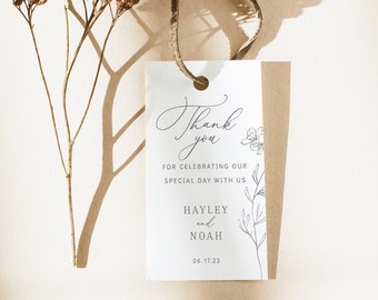 Wedding Favor Tag Template, Floral Botanical,  Editable Instant Download, Try Before Purchase