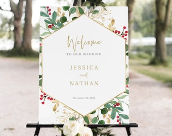 Winter Wedding Welcome Sign Template, Christmas Wedding Sign, Printable, INSTANT Download, Templett, Editable