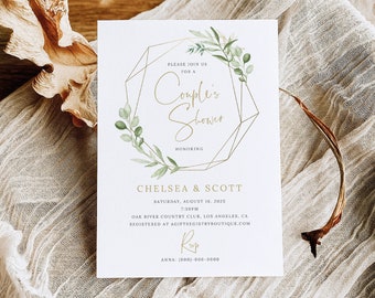 Couple's Shower Invitation Template, Greenery & Gold, Try Before Purchase, Editable Printable Instant Download, Templett