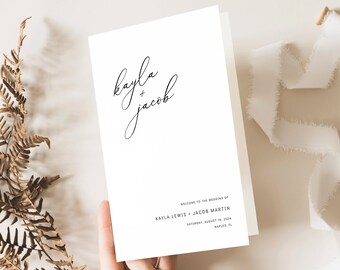 Folding Wedding Program Template, Modern Elegance, Elegant Wedding Ceremony Program Printable, Templett INSTANT Download, Editable