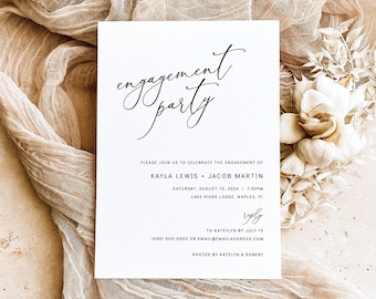 Engagement Party Invitation Template, Modern Elegance, Editable Engagement Dinner Invite, Printable, Elegant, Templett INSTANT Download