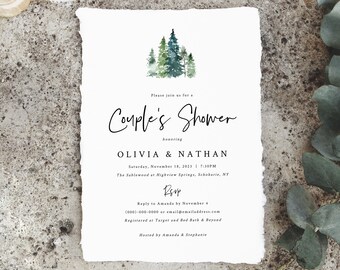 Pine Forest Couples Shower Invitation Template, Shower Invite, Printable, Rustic Pine Trees, Templett, Editable, INSTANT Download