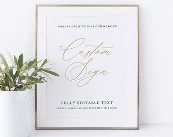 Create MULTIPLE Signs Template, Stylish Script Gold, Editable & Printable Instant Download, Demo Available, Templett