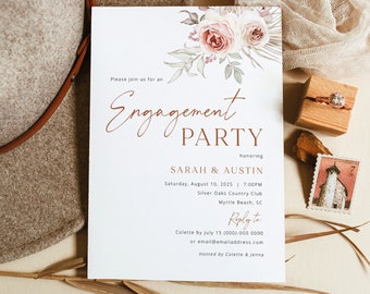 Engagement Party Invitation Template, Elegant Floral Boho, Editable, Boho Engagement Party Invite, 5x7, Printable, Templett INSTANT Download