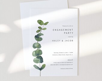 Engagement Party Invite Template, Elegant Eucalyptus, Printable Engagement Party Invitation, Templett INSTANT Download, Editable