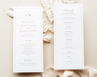 Wedding Program Template, Monogram & Border, Elegant Wedding Ceremony Program, Printable,  Editable, Templett INSTANT Download