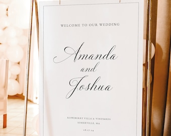 Wedding Welcome Sign Template, Traditional Wedding Calligraphy & Border, Welcome To Our Wedding Sign, Printable, Templett INSTANT Download