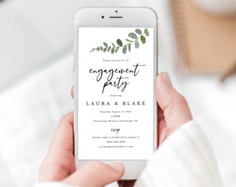 Digital Engagement Party Invitation Template, Elegant Eucalyptus Greenery, Engagement Party Text Invite, Editable, Templett INSTANT Download