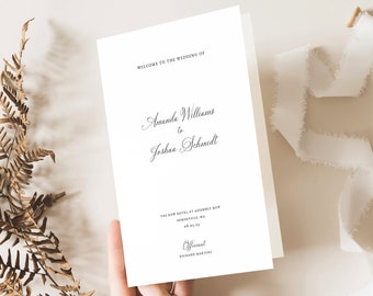 Elegant Wedding Program Template, Traditional, Calligraphy, Folding Program, Printable,  Editable, Templett INSTANT Download