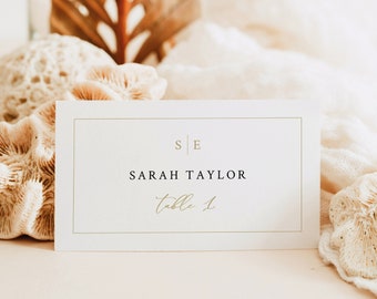 Wedding Place Card Template, Minimalist Wedding Monogram, Gold, Flat & Tent, Editable Name Cards, Printable, Templett INSTANT Download