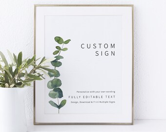 Wedding Sign Bundle Template Suite, Elegant Eucalyptus, Printable Wedding Signs, Greenery, Editable, Templett INSTANT Download