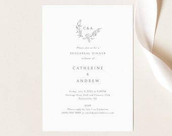 Wedding Rehearsal Dinner Invitation Template, Elegant Monogram, Printable Rehearsal Dinner Invite, Templett INSTANT Download, Editable