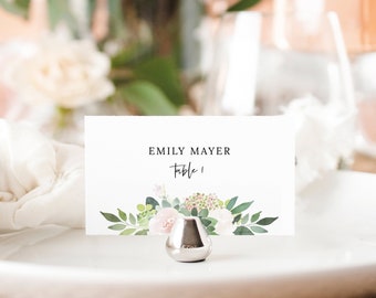 Succulent Floral Place Card Template, Greenery, Seating Card, Printable, Templett Editable, INSTANT Download