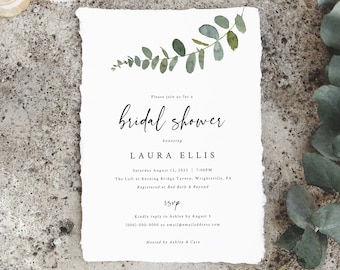 Eucalyptus Bridal Shower Invitation Template, Greenery Bridal Shower Invite Printable, Templett Instant Download, Try Before Purchase