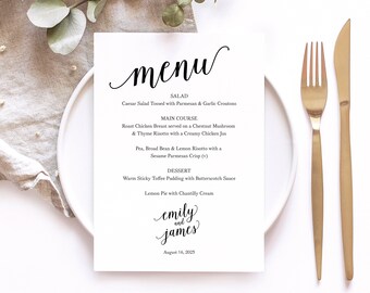 Wedding Menu Template 5x7,  Editable Instant Download, Modern Script, Try Before Purchase