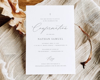 Confirmation Invitation Template, Modern Stylish Script, Editable, Confirmation Invitation Card, Printable, Templett INSTANT Download