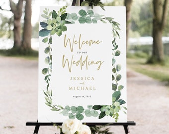 Wedding Welcome Sign Template, Lush Greenery, Garden Wedding Sign, Printable, Templett INSTANT Download, Editable