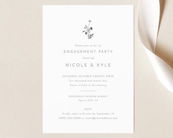 Engagement Party Invitation Template, Elegant Botanic Flowers, Printable, Editable, Engagement Party Invite, Templett INSTANT Download