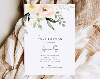 Confirmation Invitation Template, Pink Floral Greenery, Editable Invite, Confirmation Invitation Card, Printable, Templett INSTANT Download