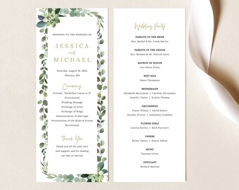 Wedding Program Template, Lush Greenery, Editable, Greenery Wedding Ceremony Program, Printable, Templett INSTANT Download