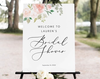 Bridal Shower Sign Template, Try Before Purchase, Editable Instant Download, Blush Pink Floral