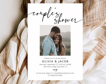 Couples Shower Invitation Template, Photo Card, Modern Calligraphy, Couples Shower Invite, Printable, Editable, Templett INSTANT Download