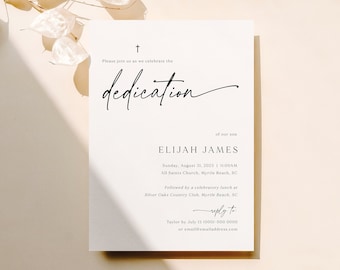 Dedication Invitation Template, Modern & Classic, Printable, Modern Dedication Ceremony Invite Card, Editable, Templett INSTANT Download