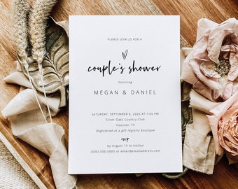 Couples Shower Invitation Template, Modern Script & Love Heart, Couples Shower Invite Card, Printable, Editable, Templett INSTANT Download