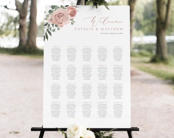 Wedding Seating Chart Template, Dusky Pink Floral, Seating Plan, Seating Sign, Printable Poster, Editable, Templett INSTANT Download