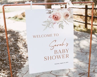 Baby Shower Welcome Sign Template, Elegant Floral Boho, Printable, Boho Baby Shower Sign Template, Editable, Templett INSTANT Download