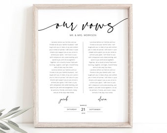 Wedding Vows First Anniversary Gift Template, Wedding Vows Wall Art Printable, Templett Instant Download, Try Before Purchase