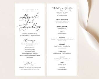 Wedding Program Template, Try Before Purchase, Printable Order of Service, Instant Download,  Editable, 3.5x8.5, Ceremony Program