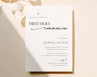 First Communion Invitation Template, Modern & Classic, Printable, Modern First Holy Communion Invite, Editable, Templett INSTANT Download