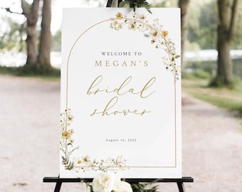 Bridal Shower Welcome Sign Template, Rustic Yellow Flowers Arch, Welcome to the Bridal Shower Sign, Printable, Templett INSTANT Download