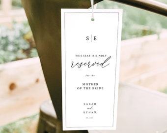 Reserved Seating Sign Template, Minimalist Wedding Monogram, Editable Seat Tag, Reserved Row Sign, Printable, 4x9, Templett INSTANT Download