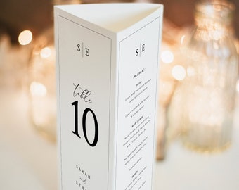 Wedding Trifold Table Number & Menu Template, Editable, Minimalist Wedding Monogram, Trifold Menu, Printable, Templett INSTANT Download