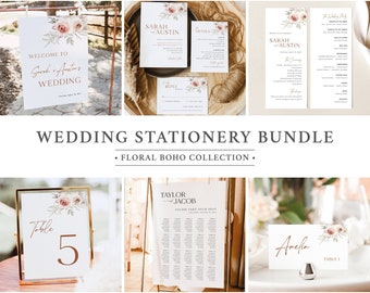 Wedding Template Bundle, Elegant Floral Boho Wedding Stationery Bundle, Editable Wedding Bundle Kit, Printables, Templett INSTANT Download