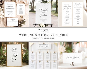 Wedding Template Bundle, Traditional Wedding, Calligraphy, Printable Template Kit, Wedding Stationery Bundle, Templett INSTANT Download