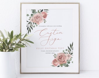 Wedding Sign Bundle Template Set, Dusky Pink Floral, Editable Wedding Signs, Printable, Templett INSTANT Download, Portrait