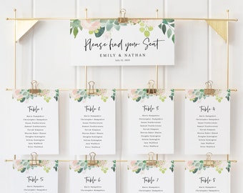 Wedding Seating Chart Cards Template, Succulant Floral, Seating Cards Printable, Editable Seating Plan Cards, Templett INSTANT Download