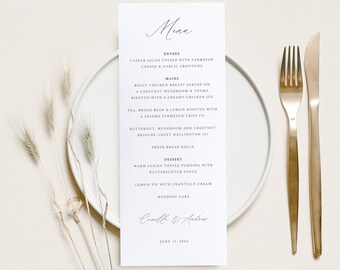 Wedding Menu Template, Modern Stylish Script, Elegant Wedding Table Menu Card, Printable, Long Menu, Editable, Templett INSTANT Download