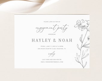 Engagement Party Invitation Template, Elegant Floral, Try Before Purchase,  Editable Instant Download