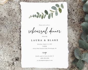 Eucalyptus Rehearsal Dinner Invitation Template, Greenery, Printable Rehearsal Invite, Editable, INSTANT Download