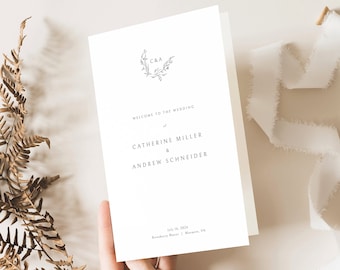 Wedding Program Template Folded, Editable & Printable, Try Before Purchase, Templett Instant Download, Elegant Monogram