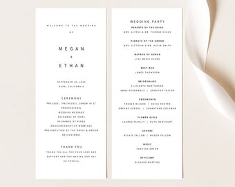 Minimalist Wedding Program Template, Modern Program Printable, Templett Instant Download,  Try Before Purchase