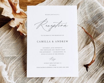 Reception Invitation Template, Stylish Script, Elegant Wedding Reception Invitation, Editable Invite, Printable, Templett INSTANT Download