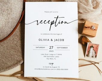 Reception Invitation Template, Modern Calligraphy, Editable, Wedding Reception Invitation Card, Printable, Templett INSTANT Download